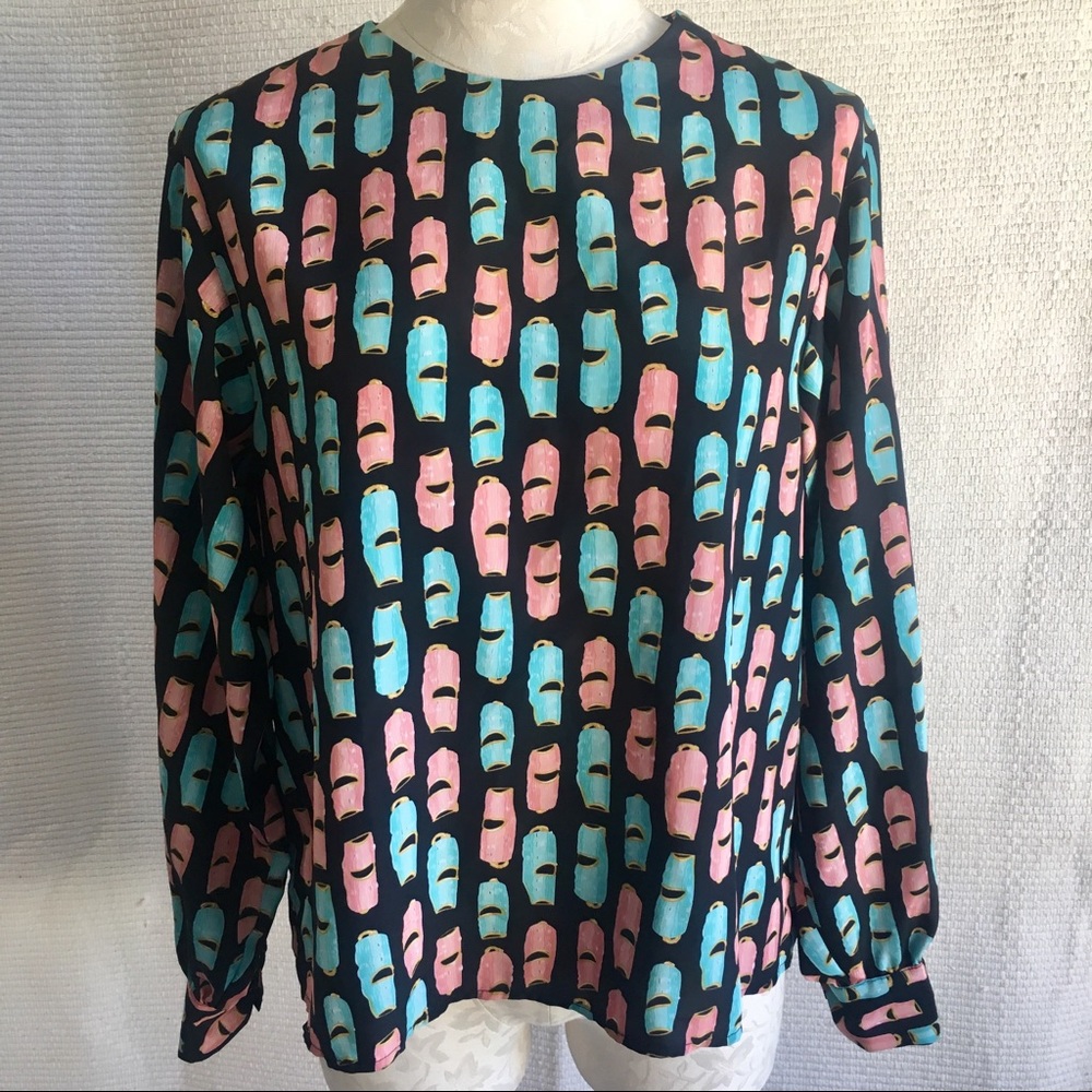 Vintage 10 Whistle Graphic Print Blouse Top Shirt - Picture 2 of 8